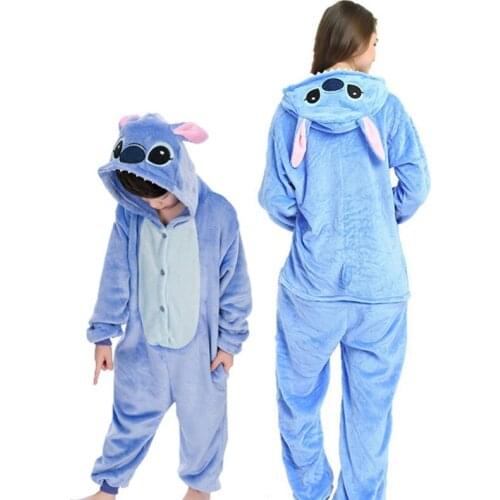 Boy Girl Pajamas Set Kigurumi Stitch Pijamas For Women Men Onesie Adult Animal Anime Family Sleepwear Cosplay Pyjamas Kids
