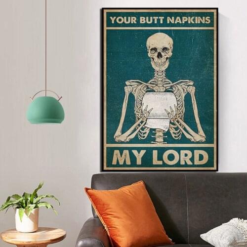 Poster Toilet WC Sign Skeleton Funny Bathroom Wall Art Retro Printmaking Canvas Best Gift for Love Decorating Family Painting