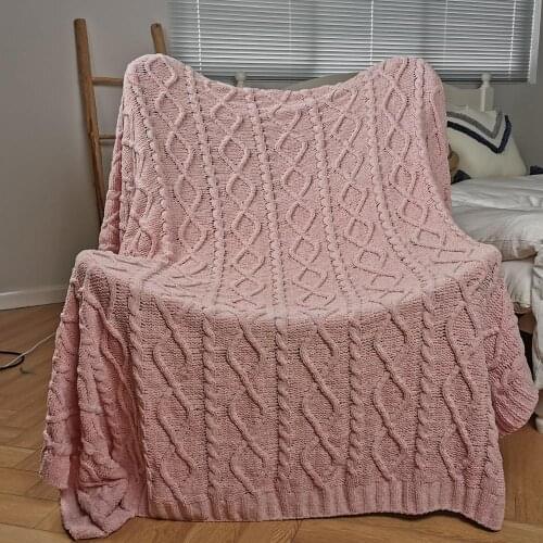 REGINA Brand Twist Plaid Chunky Knit Blanket Super Soft Cozy Chenille Brespread On The Bed Breathable Wearable Travel Blankets