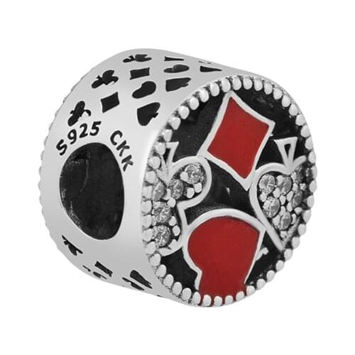 Fits for Pandora Charms Bracelets Radiant Hearts Poker Beads with Red Enamel 100% 925 Sterling-Silver-Jewelry Free Shipping