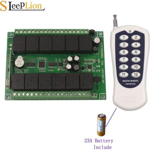 Sleeplion 12CH 12V Remote Control Switch Relay Wireless Remote Switch 12 Channel Relay Module 12V 315MHz 433MHz Learn Code