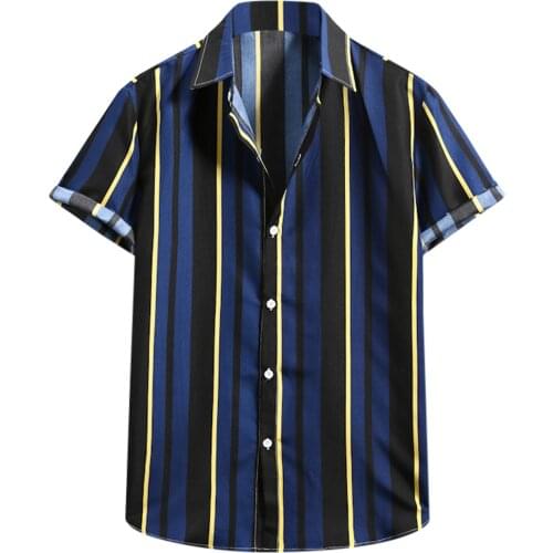 Summer Striped Printed Shirt Men Short Sleeve Lapel Hawaiian Shirts Casual Tropical Baggy Blouse Vacation Beach Chemise Homme