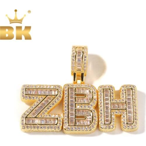 THE BLING KING Iced Cubic Zircon Small Baguette Initial Letters Pendant Necklace Words With 4mm CZ Tennis Chain Jewelry