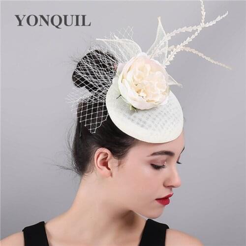 Bride Elegant Nice Flower Wedding Fashion Fascinator Hat Ivory Chapeau Hats Ladies Formal Dress Party Derby Fedora Cap Veils