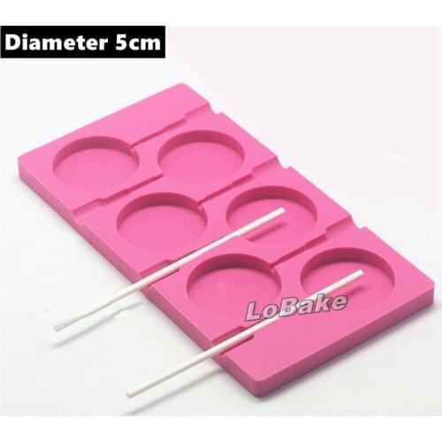 Newest 6 cavities pink each well 5cm diameter thin round silicone lollipop chocolate chip ice cube moulds DIY baking supplies