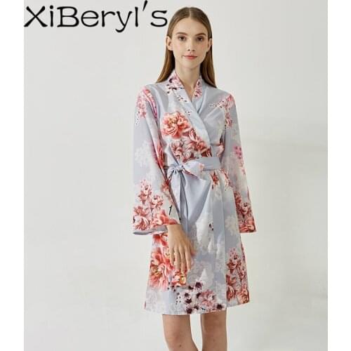 XiBeryls blue flower Bridal and Bridesmaid Robes
