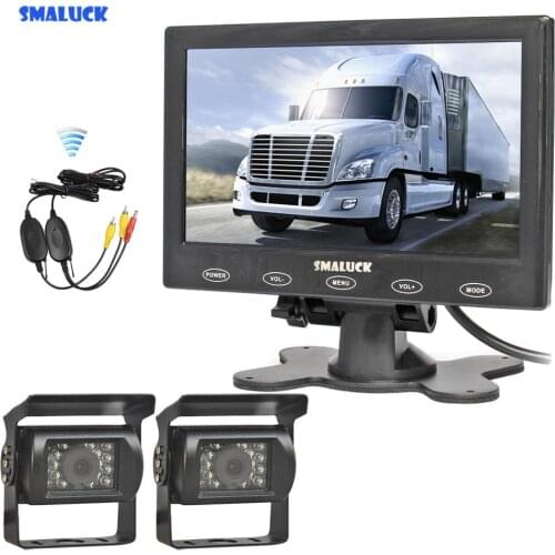 SMALUCK 12V DC Wireless 7" Touch Car Monitor Rear View Kit Backup Waterproof CCD Camera Kit System for Horse Trailer Motorhome