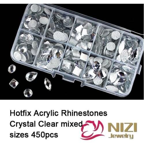 Crystal Clear 450pcs Mixed Sizes Flatback Hotfix Acrylic Rhinestones Iron On Stones For Crafts Wedding Dresses DIY Decorations