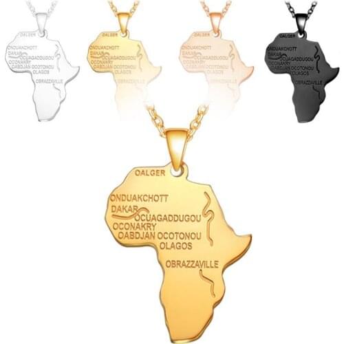 Titanium steel stainless steel Africa map necklace Personality hip hop letter pendant necklace jewelry factory wholesale