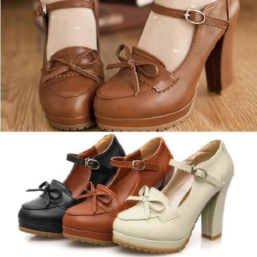 Japanese Sweet Lolita Shoes Elegant Vintage Princess Bowknot Korean Harajuku Style Heavy-Bottomed High-heeled Lolita Shoes
