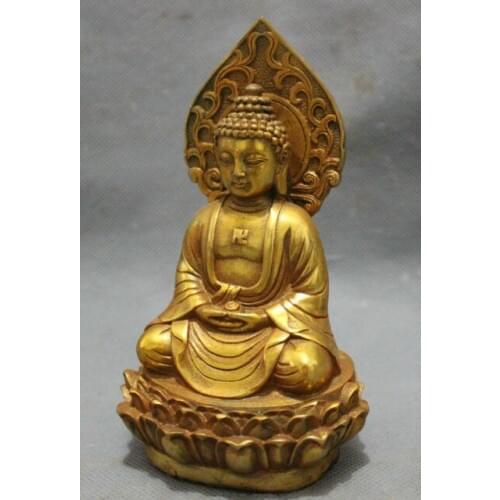 Decoration Pure Copper ornam factory Pure Brass Antique gold-plated brass pray bless shakyamuni Buddha Statue / Height: 5.5inch