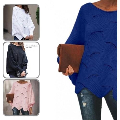 All-matched Stylish Hollow O-Neck Women Knitwear Flower Edge Hem Women Knitwear O-Neck for Autumn Winter