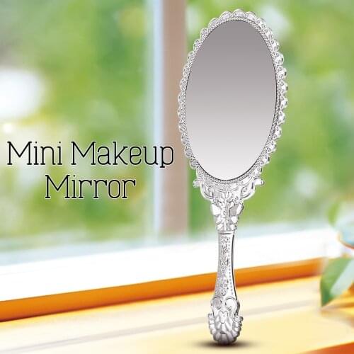 Silver Vintage Handle Mirror Ladies Floral Repousse Oval Round Makeup Hand Hold Mirror Princess Lady Makeup Beauty Dresser Gift