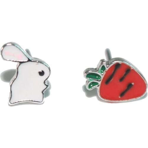Cute Animal Bunny Rabbit Carrot Stud Earrings for Women Enamel Rabbit Mushroom Asymmetry Creative Cartoon Ear Jewelry for Child
