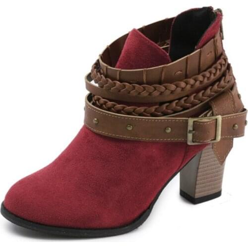 2020 Winter Women Boots Fashion Casual Ladies Shoes Ankle Boots Suede Leather Buckle Shoes High Heeled Zipper Snow Boot Shoes