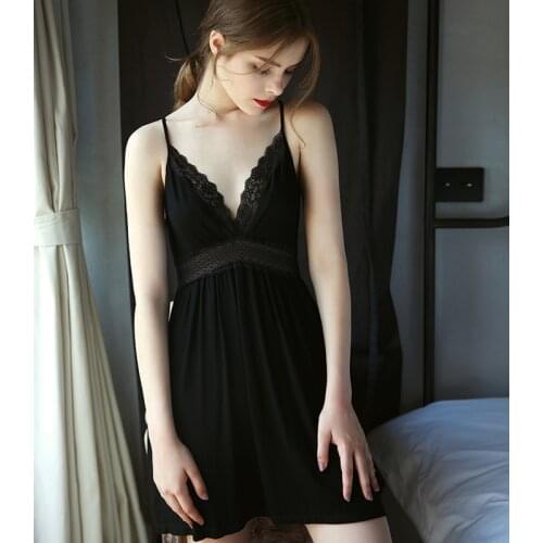 Ladies Sexy Silk Cotton Night Dress Sleeveless V-neck Nightgown Lace Sleepwear For Women Nightwear Slim Sexy Back SleepSkirt