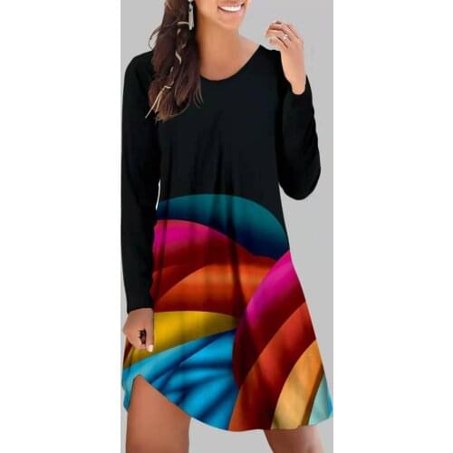 Fall 2021 fashion personality multi-color print loose-fitting long-sleeved dress