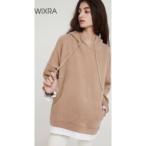 Wixra Women Casual Sweatshirts Warm Velvet Long Sleeve Oversize Hoodies Tops 2019 Autumn Winter Pullover Tops