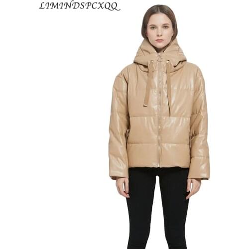 Winter Women khaki PU Leather jacket coat oversized zipper Female Thick hooded Cotton jackets Overcoat Leather Parkas Outwear