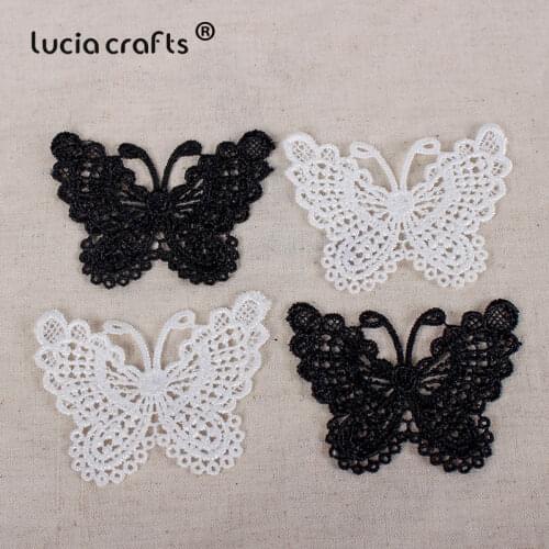 12pcs 5.5*6.5cm Black White Embroidered Butterfly Bow Lace Patches Applique DIY Wedding Clothing Dress Sewing Accessories P0612