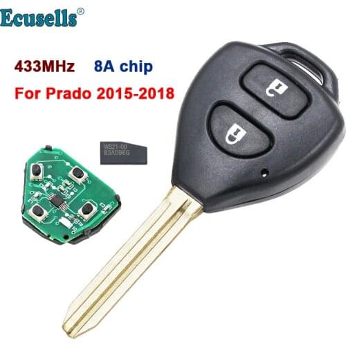 2 Buttons Remote Key fob 433MHz with 8A Chip inside for Toyota Prado 2015 2016 2017 2018