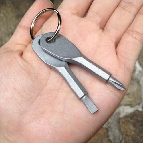 2PCS/Set Portable Mini Screwdriver Steel Pocket Outdoors Repair Tools Key Shape Multi EDC Philips Slotted Screwdrivers Keyring