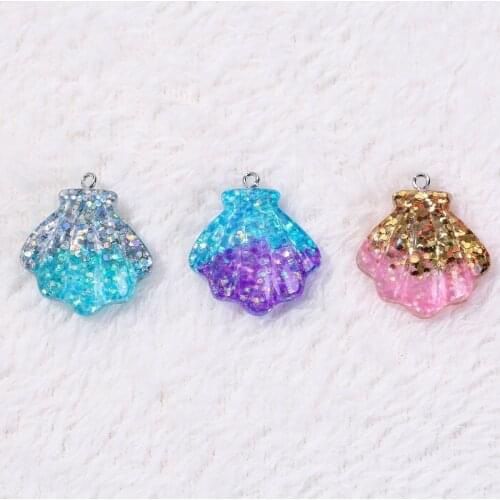 20pc 27.5*26.5mm Ocean series Charms Shell Flatback Resin Cabochons keychain charms for DIY jewelry decoration