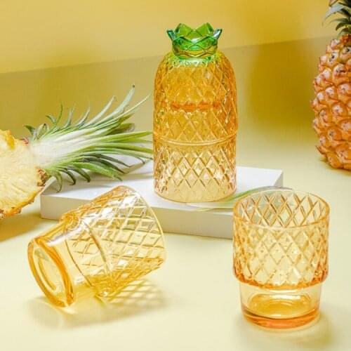 4 Pineapple Crystal Glasses Creative Juice, Milk, Coffee, Tea Cup Amber Transparent Lead-free Glass Set of 4 Cups with Gift Box