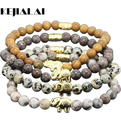 4pcs Hot Natural 6mm Round Tree Grain Medical Snowflak Spot Stone Beads Women Bracelet Charm Beaded Elephant Girl Bracelet