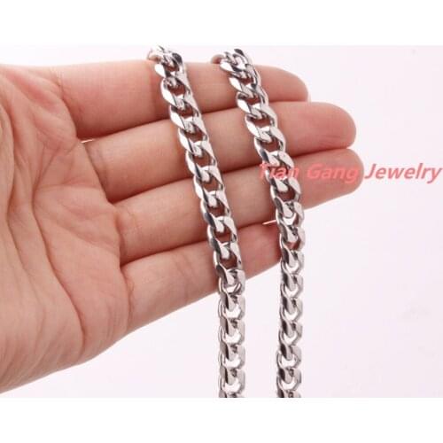 8mm 316L Stainless Steel Silver color Polished Curb Cuban Chain Mens Womens Necklace Fashion Jewelry 7"-40" Xmas Popular Gift