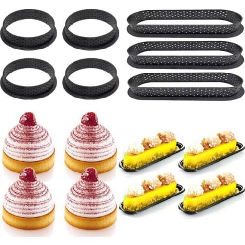 8PCS DIY Tart Ring Mousse Mold Cake tools French Dessert Bakeware Cutter Round Shape Decorating Tool Perforated Mousse Circle