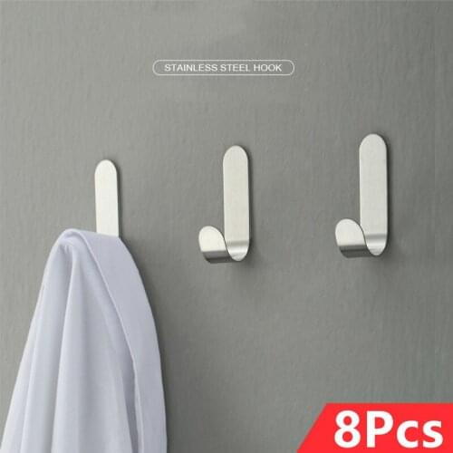 8Pcs Adhesive Stainless Steel Towel Hooks Towel Racks Wall Hooks For Kitchen Bathroom Self-Adhesive Stainless Steel Hook