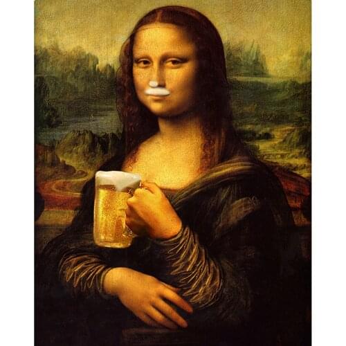5d diamond Embroidery Mona Lisa drinking beer diy diamond painting cross stitch for children puzzle mosaic crafts Y2225