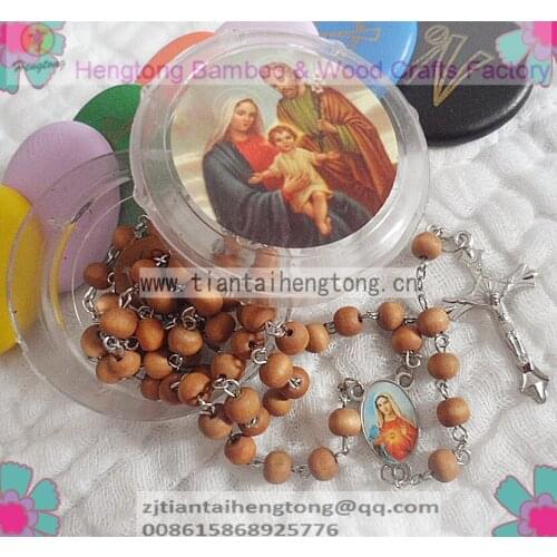 Free ship 2pcs/pack cheap wood rosary, catholic chain necklace (brown, dark brown available)