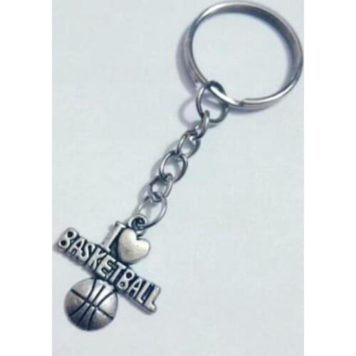 Free Ship! I love basketball keychain Charm Key Chain Ring For Keys Car Bag Key Ring Handbag Keychain Gifts Jewelry