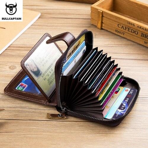 Brand Men Multifunctional Wallet Real Cowhide Leather Thicken Photo ID Card Holder Box Zipper Hasp Coin Purse Trendy Cartera