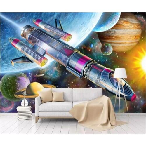 Custom Photo 3D Poster Wallpaper Modern Hand Painted Cartoon Space Universe Rocket Children Room Mural Wall Paper Kids Bedroom