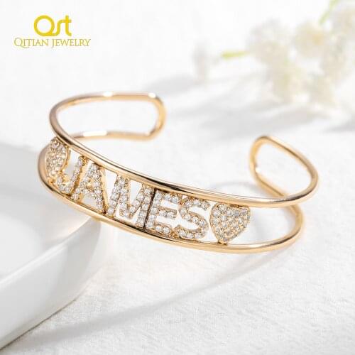 Customized Name Bracelet Crystal Letter Bracelets Personalized Diamond Bangle Ice Out Charm Jewelry For Women Gifts