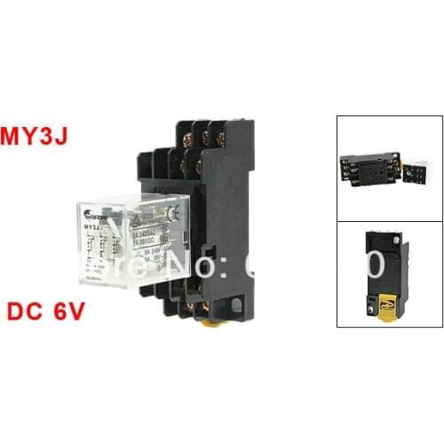 HH53P DC 6V Coil 5A 240VAC 28VDC 3PDT 3P2T 35mm DIN Rail General Purpose Electromagnetic Power Relay MY3J w 11 Pin Base Socket