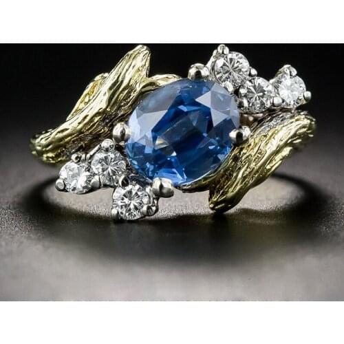 RetroTree Vine Ring Gold Color Classic Blue Zircon Women Wedding Rings Vintage Banquet Party Jewelry silver 925 ring mens