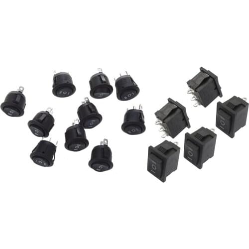 LBER 5 Pcs SPDT On/Off/on Mini Black 3 Pin Rocker Switch & 10 Pcs xON/OFF/ON 3 Position SPDT Round Boat Rocker Switch