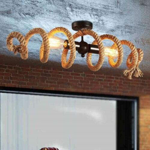 Hemp Rope Chandelier Retro Industrial Lamp Restaurant Dining Room Pendant Lamp Adjustable Hanging Lamp Rope Light E27 Droplight