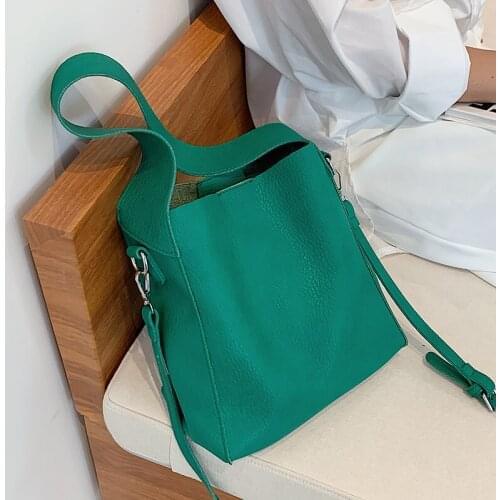 Small 2021 Quality PU Leather Bucket Crossbody Bags Womens Simple Designer Luxury Branded Shoulder Purses and Handbag