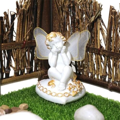 Miniature Fairy Garden Ornament Artificial Grass Lawn Fence Angel Statue for Indoor Outdoor Patio Porch Home Decorations