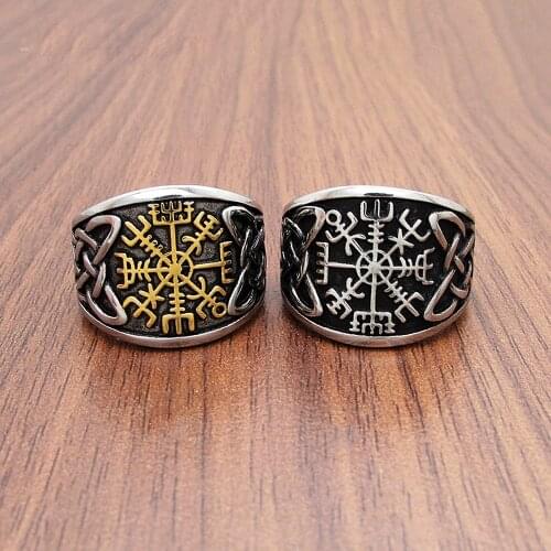 Vintage 316L Stainless Steel Compass Viking Ring Men Punk Nordic CelticS Knot Ring Men Fashion Jewelry Gift Size 7-13