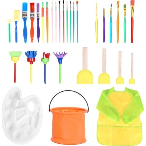 32pcs Children Graffiti Art Sponge Stamp Set DIY Paint Brushes Palette Drawing Tools for Children Early Painting Art Supplies