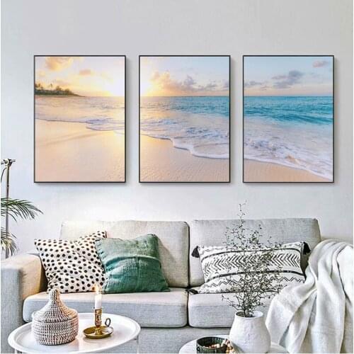 Mural posters and artwork on the sunset beach seascape canvas printable natural landscape artwork for bedroom wall decoration