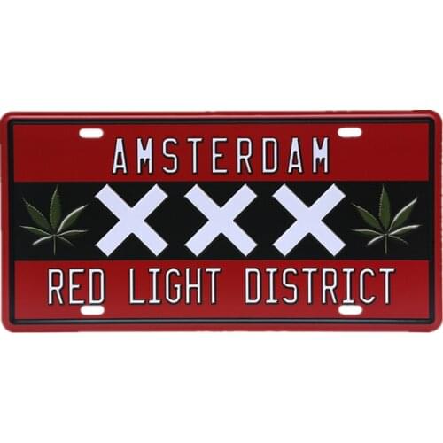 Netherlands Amsterdam Red Line District Car License Metal Plate Vintage Plaque Wall Art Sticker Pub Cafe Home Decor 30x15cm A971