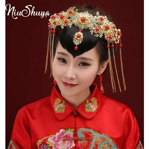 NiuShuya Traditional Chinese Jewelry Hairpin Gold Long Tassel Vintage Bridal Headdress Ornaments for Women Wedding Accessories