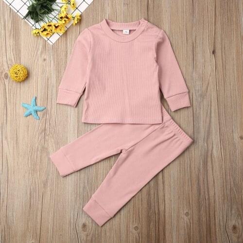 Pudcoco Autumn Newborn Baby Boy Girl Clothes Solid Color Long Sleeve T-Shirt Tops Long Pants 2Pcs Outifts Cotton Casual Clothes